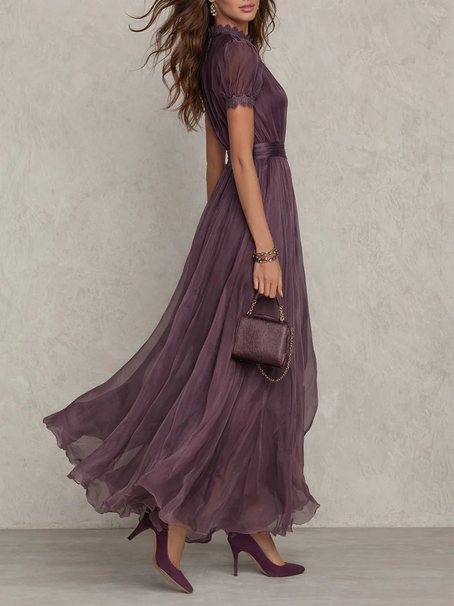 Ashley | Vestido Maxi en Chifón con Detalle de Encaje