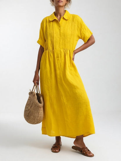 Clara | Vestido Midi de Algodón 100% con Plisado