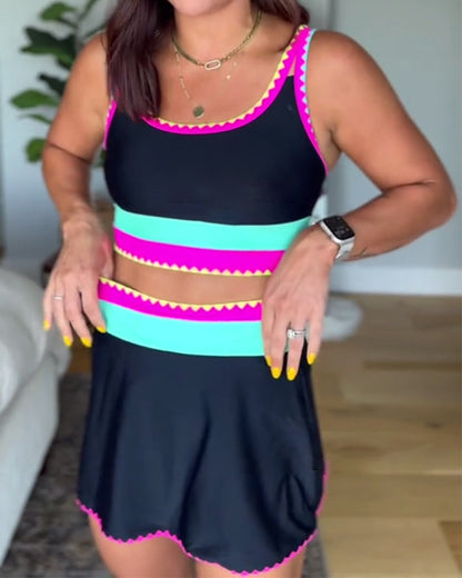 Rumba | Tankini de Rayas de Color con Falda