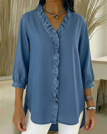 Elvaria | Elegante blusa con detalles de volantes