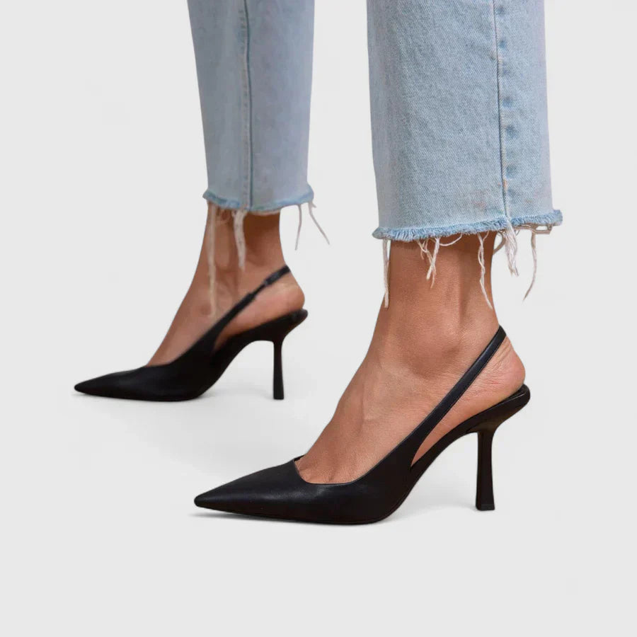 Luna | Salón Slingback de Tacón Fino con Ante Camel