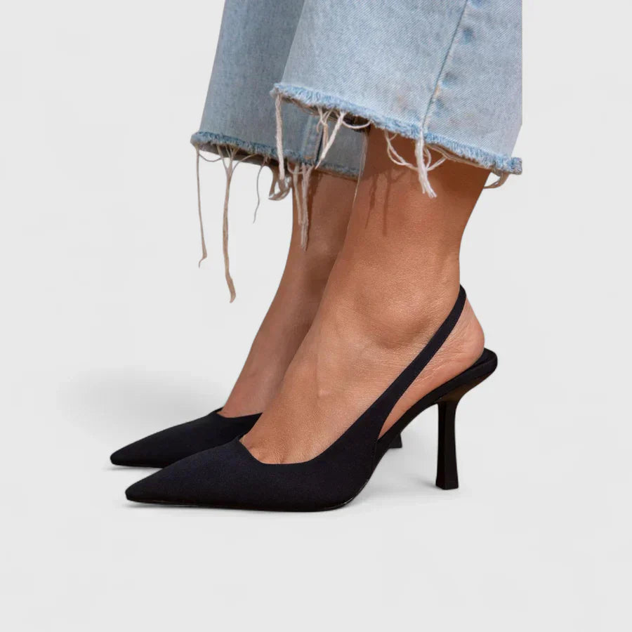 Luna | Salón Slingback de Tacón Fino con Ante Camel