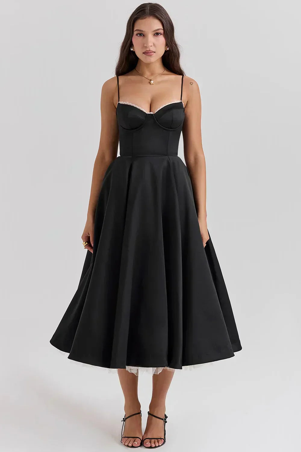 Arielle | Vestido Midi Azul con Corsé y Falda Evasé