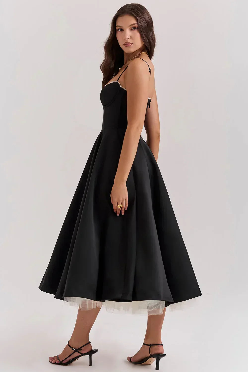 Arielle | Vestido Midi Azul con Corsé y Falda Evasé