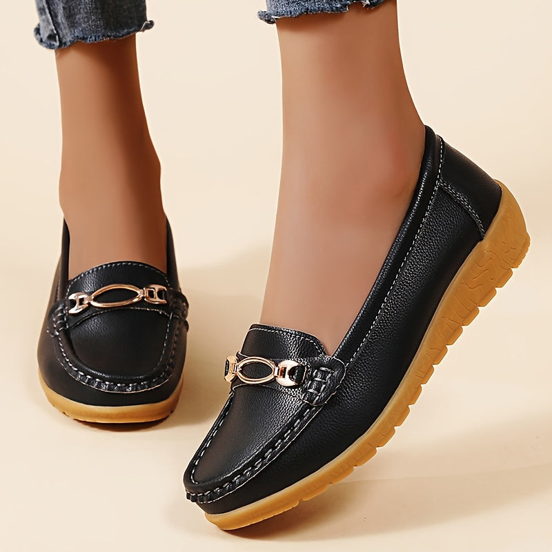 Bianca | Dames Leren Loafer met Gouden Ketting Detail en Comfort Zool