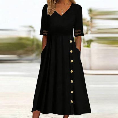 Navy Plain Short Sleeve Midi Dress