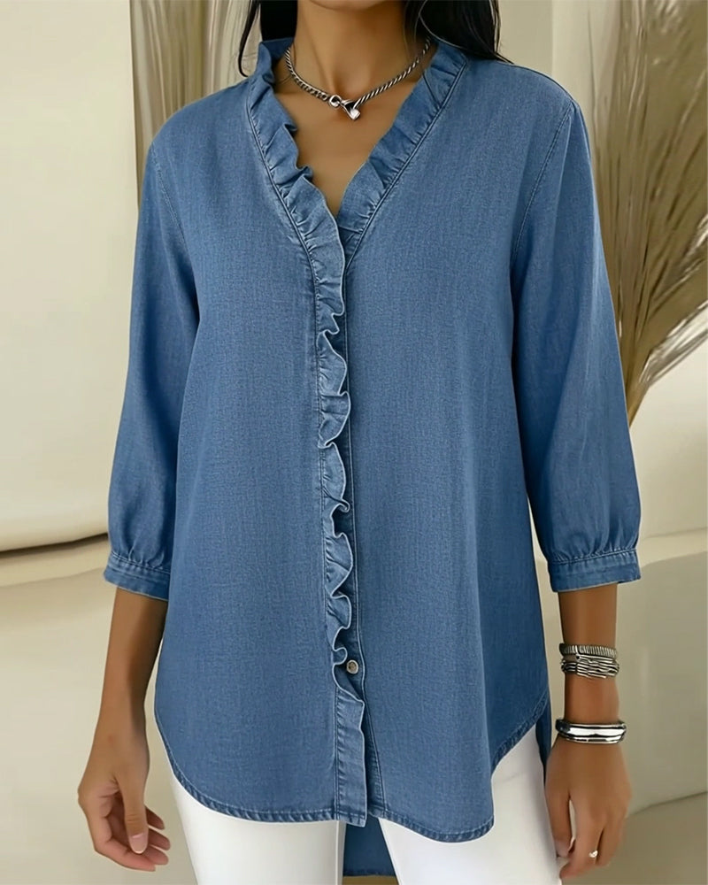 Elvaria | Elegante blusa con detalles de volantes