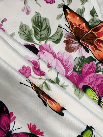 Mariposa – V-hals T-shirt met bloemenprint en vlinderdetails