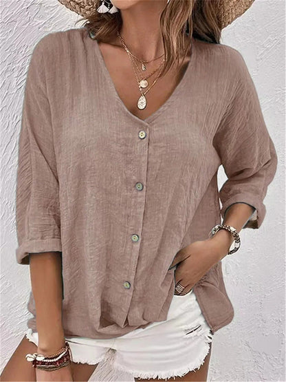 Fayo | Blusa Holgada con Escote en V y Botones