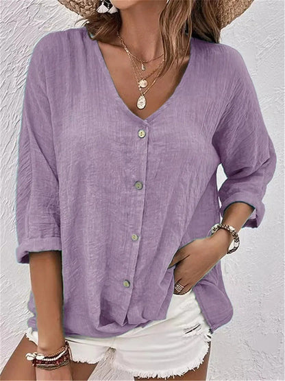 Fayo | Blusa Holgada con Escote en V y Botones