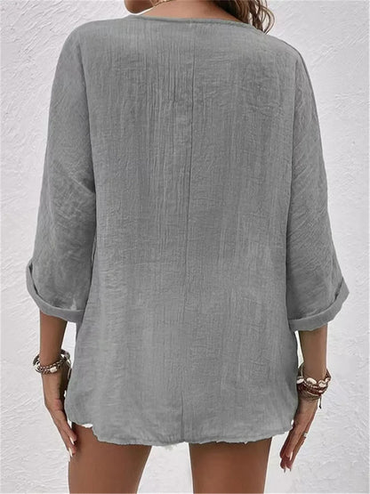 Fayo | Blusa Holgada con Escote en V y Botones