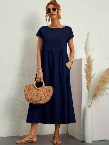 Olive | Vestido largo de mujer con corte imperio y bolsillos laterales