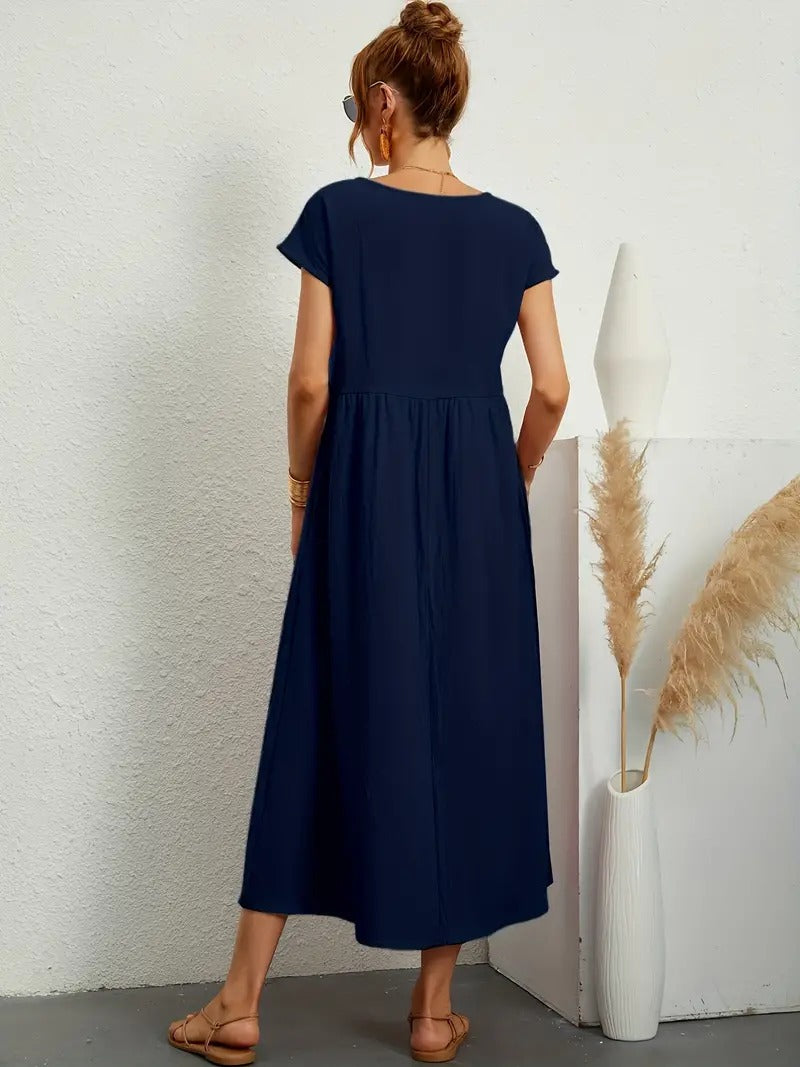 Olive | Vestido largo de mujer con corte imperio y bolsillos laterales