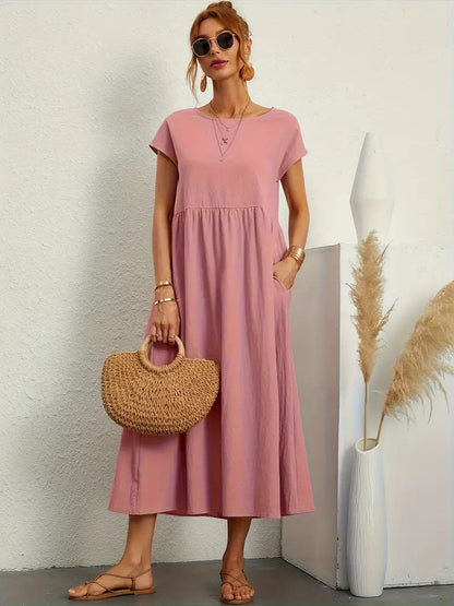 Olive | Vestido largo de mujer con corte imperio y bolsillos laterales