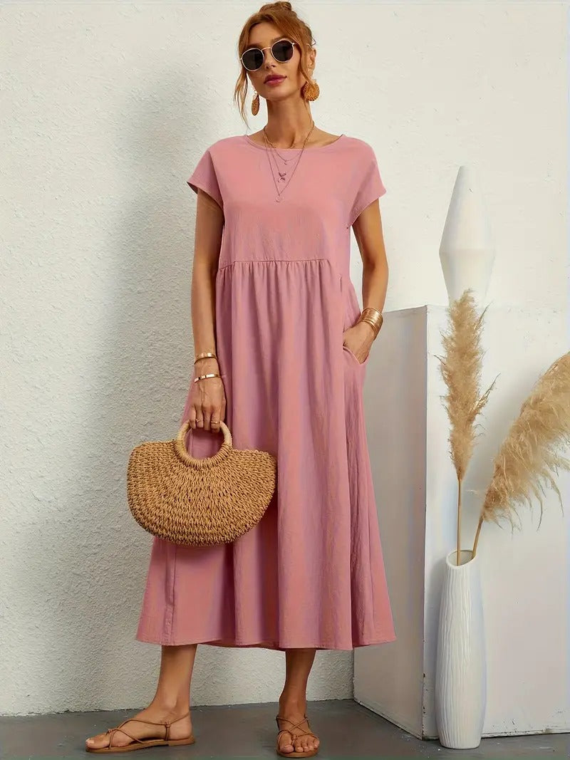 Olive | Vestido largo de mujer con corte imperio y bolsillos laterales
