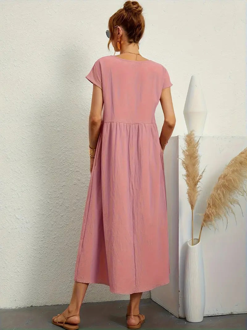 Olive | Vestido largo de mujer con corte imperio y bolsillos laterales