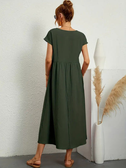 Olive | Vestido largo de mujer con corte imperio y bolsillos laterales