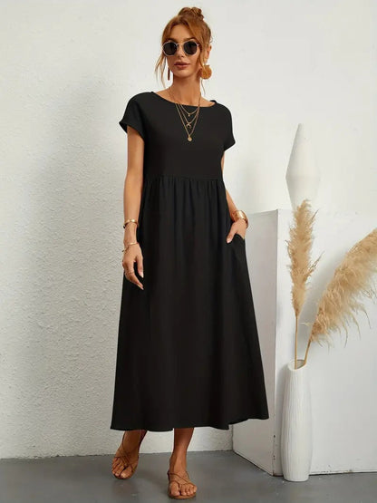Olive | Vestido largo de mujer con corte imperio y bolsillos laterales