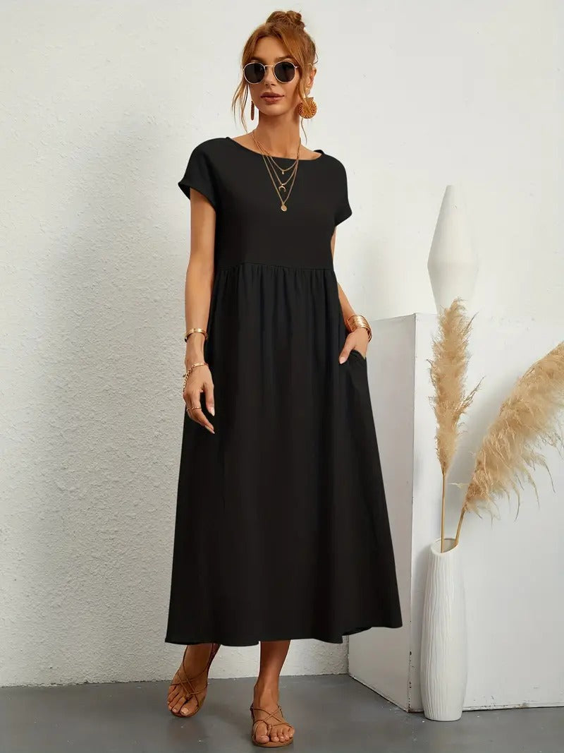 Olive | Vestido largo de mujer con corte imperio y bolsillos laterales