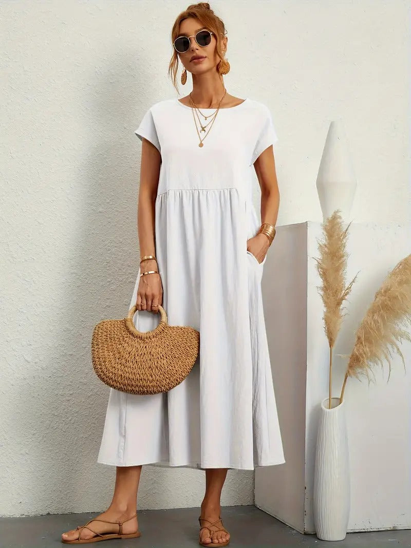 Olive | Vestido largo de mujer con corte imperio y bolsillos laterales