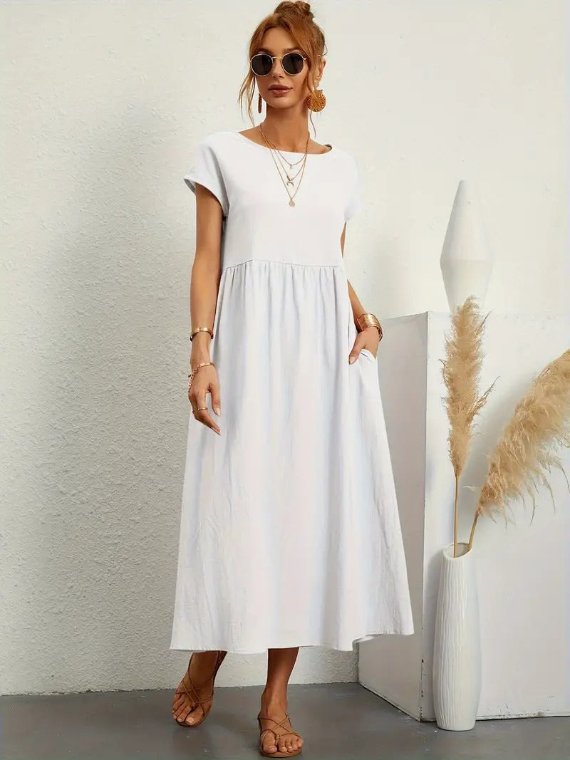 Olive | Vestido largo de mujer con corte imperio y bolsillos laterales
