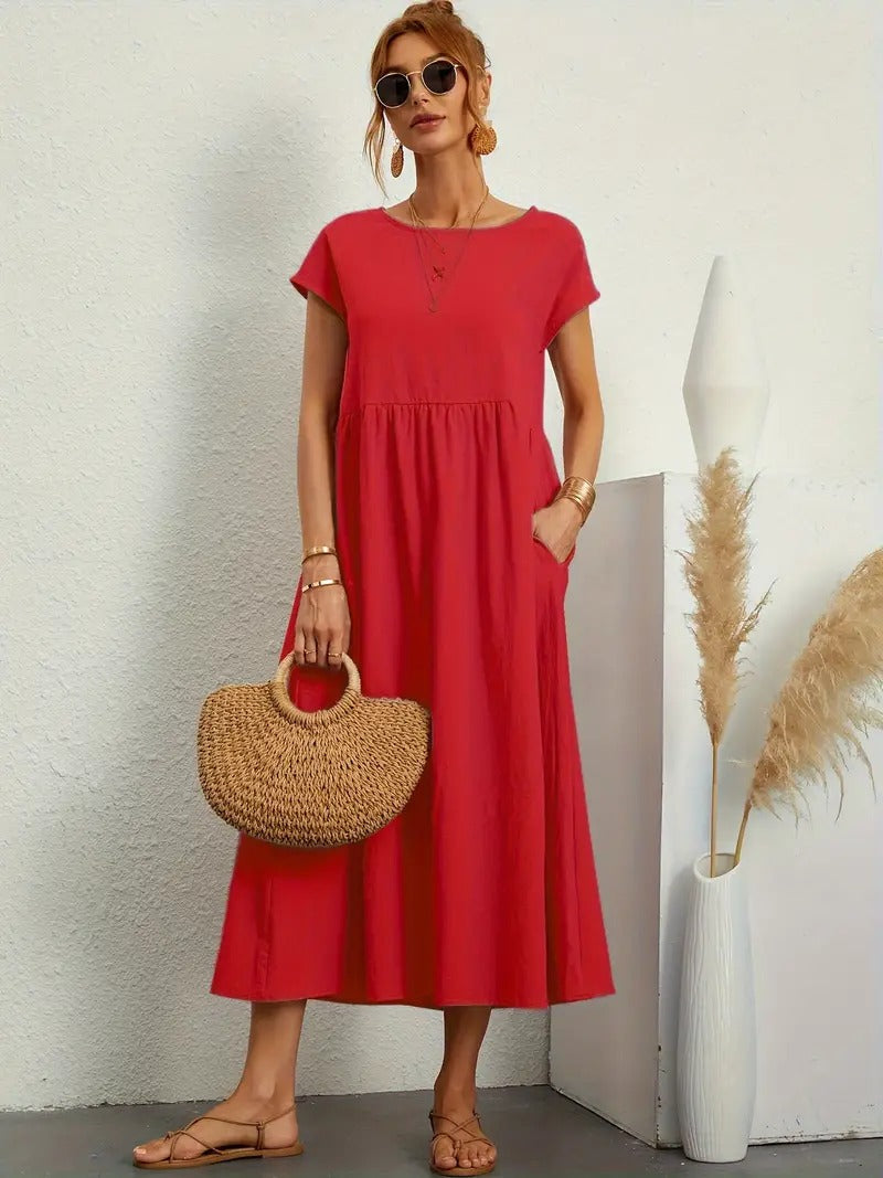 Olive | Vestido largo de mujer con corte imperio y bolsillos laterales