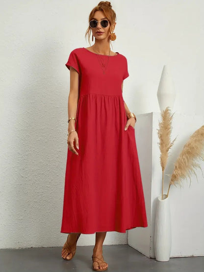 Olive | Vestido largo de mujer con corte imperio y bolsillos laterales
