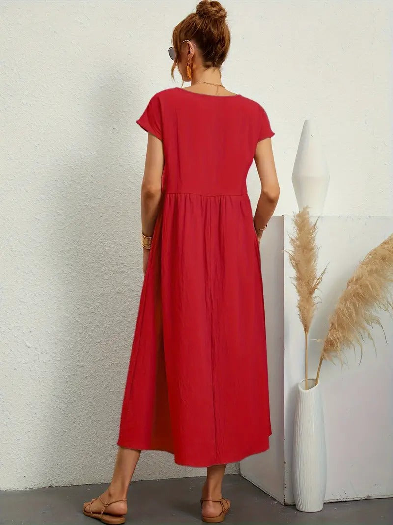 Olive | Vestido largo de mujer con corte imperio y bolsillos laterales