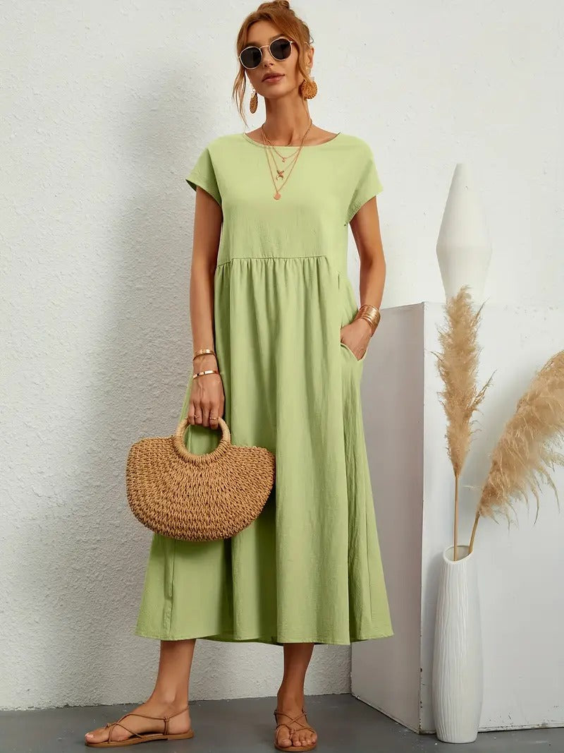 Olive | Vestido largo de mujer con corte imperio y bolsillos laterales