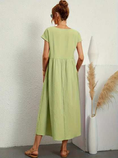 Olive | Vestido largo de mujer con corte imperio y bolsillos laterales