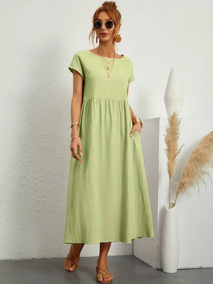 Olive | Vestido largo de mujer con corte imperio y bolsillos laterales