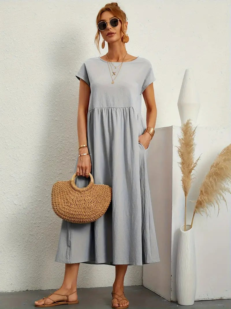Olive | Vestido largo de mujer con corte imperio y bolsillos laterales