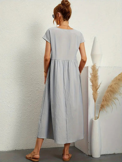 Olive | Vestido largo de mujer con corte imperio y bolsillos laterales