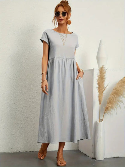 Olive | Vestido largo de mujer con corte imperio y bolsillos laterales