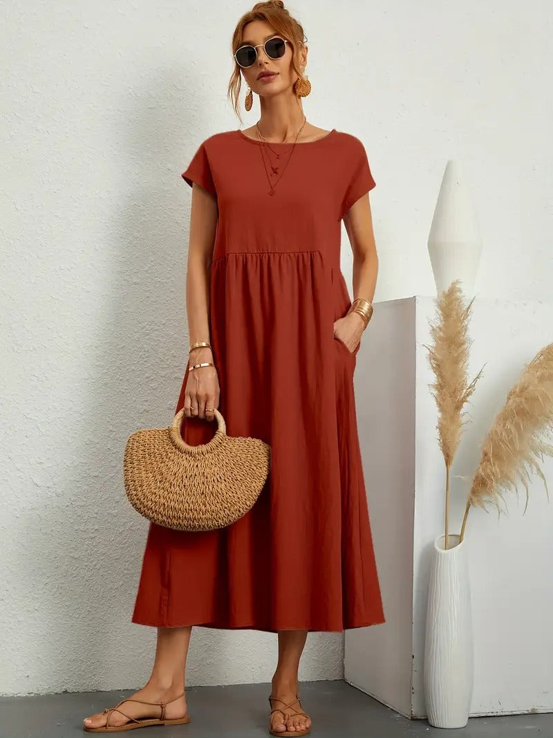 Olive | Vestido largo de mujer con corte imperio y bolsillos laterales