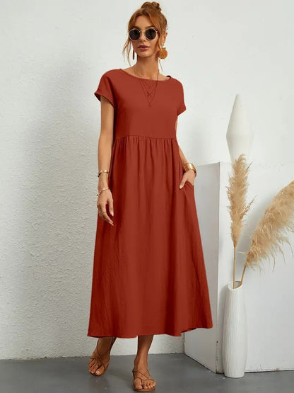 Olive | Vestido largo de mujer con corte imperio y bolsillos laterales