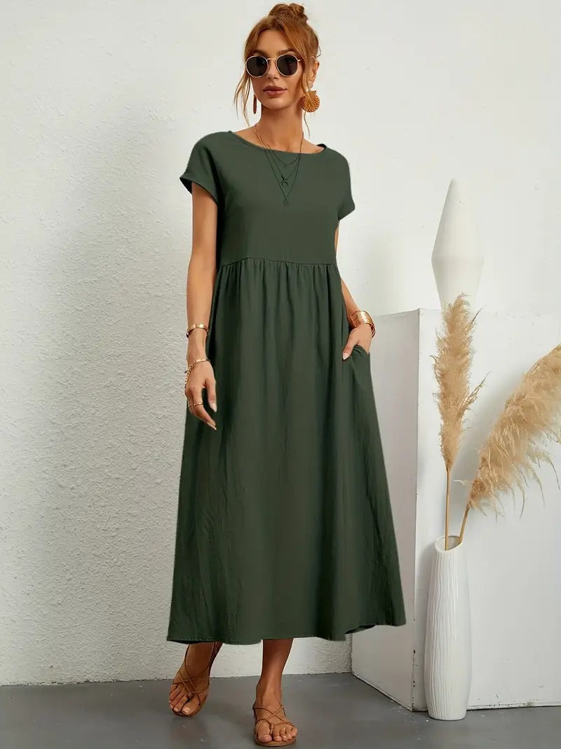 Olive | Vestido largo de mujer con corte imperio y bolsillos laterales