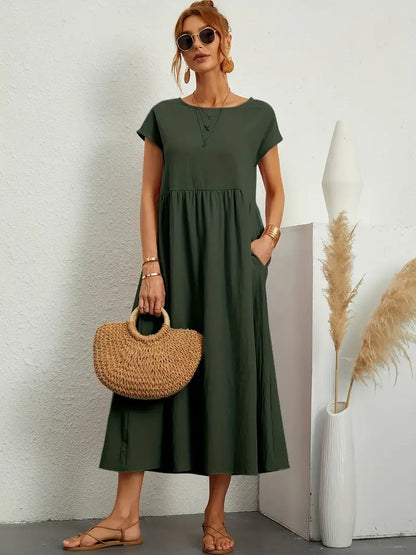 Olive | Vestido largo de mujer con corte imperio y bolsillos laterales