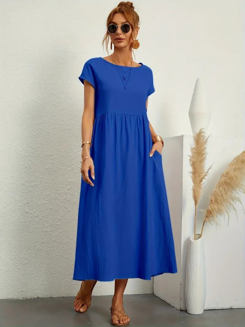 Olive | Vestido largo de mujer con corte imperio y bolsillos laterales