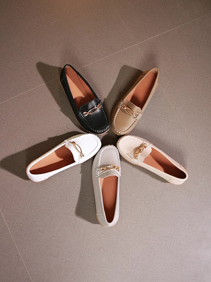 Bianca | Dames Leren Loafer met Gouden Ketting Detail en Comfort Zool