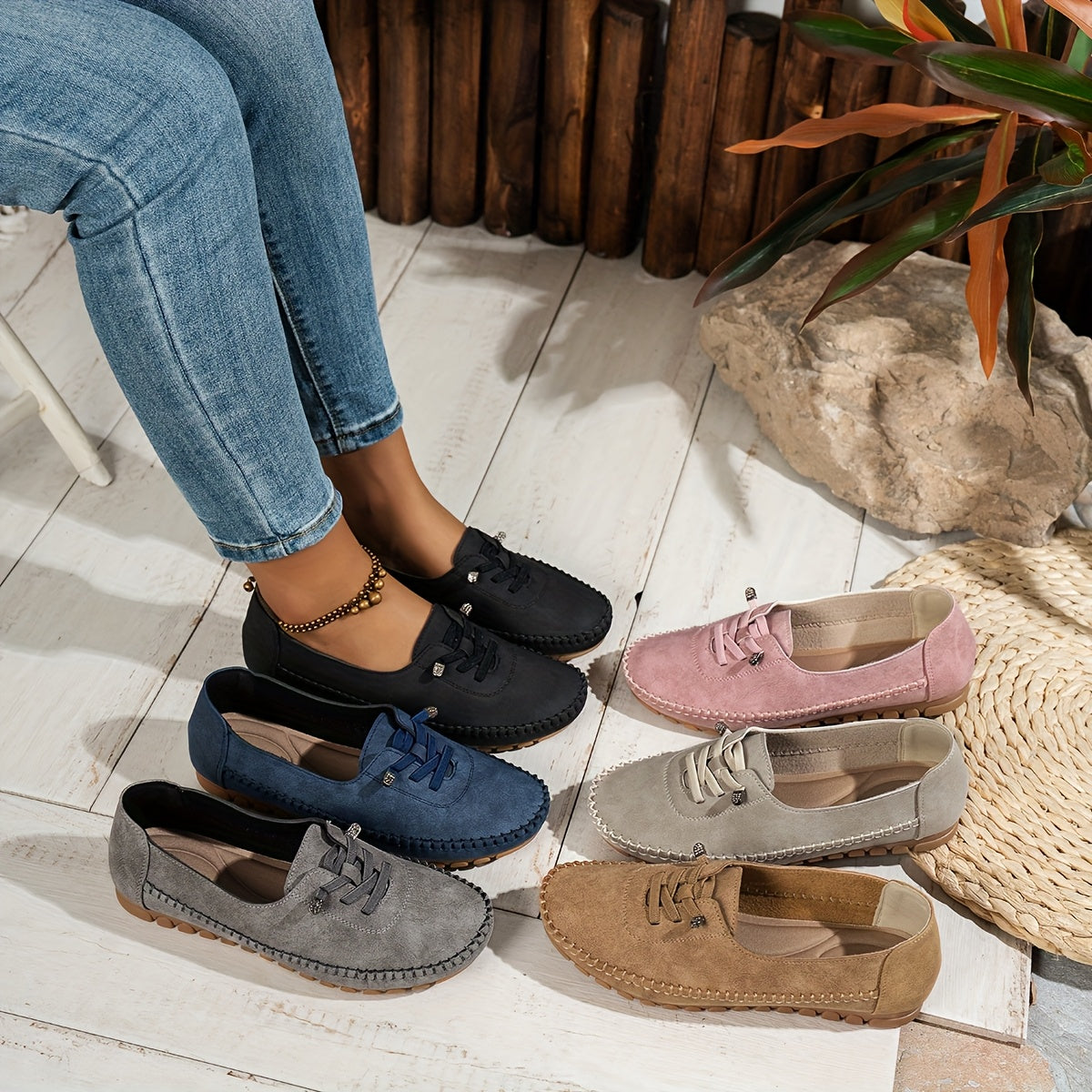 Vera | Mocasín de Ante para Mujer con Cordón Elástico y Costuras Artesanales