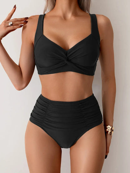 Soleil | Bikini de Talle Alto con Top Cruzado y Braguita Fruncida