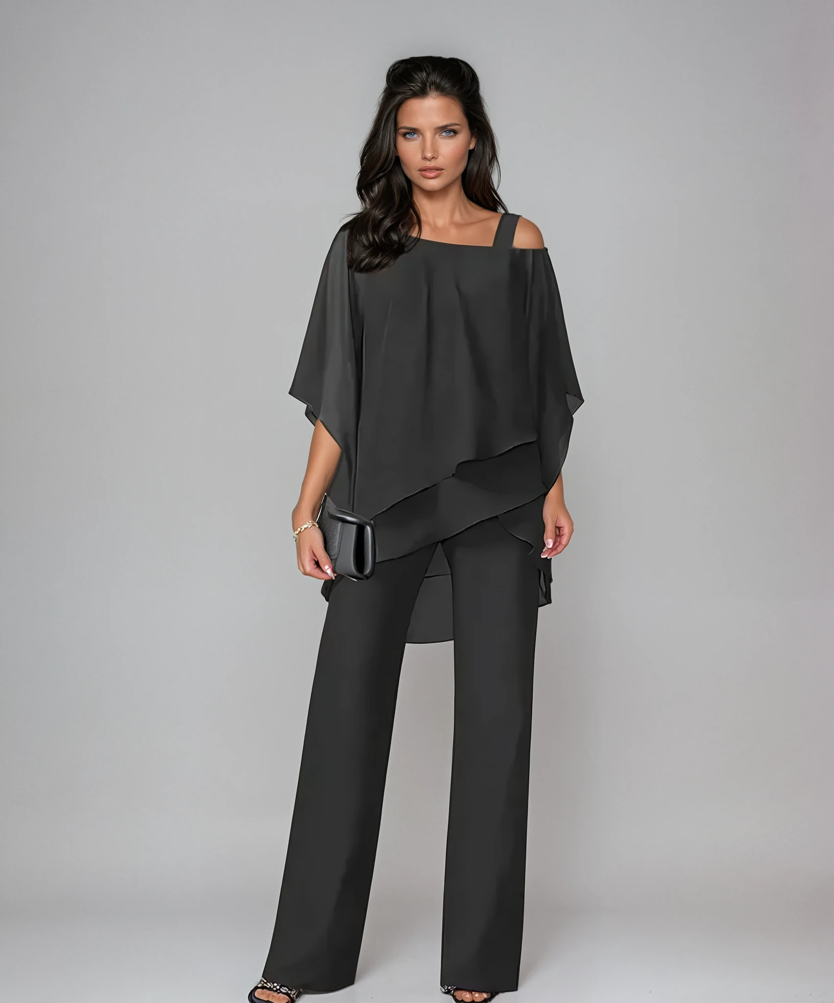 Vivienne Set | Elegante Chiffon Broekset met Asymmetrische Top