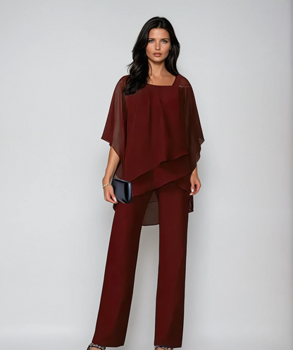 Vivienne Set | Elegante Chiffon Broekset met Asymmetrische Top