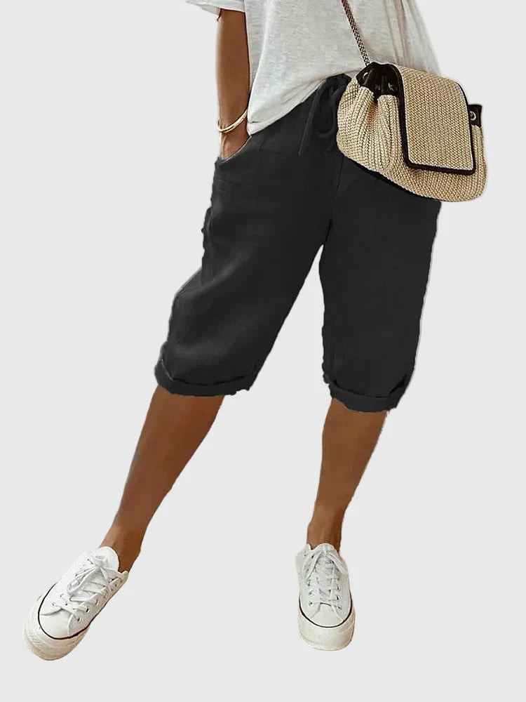 Grace | Pantalón Capri de Algodón y Lino con Cinturilla Elástica