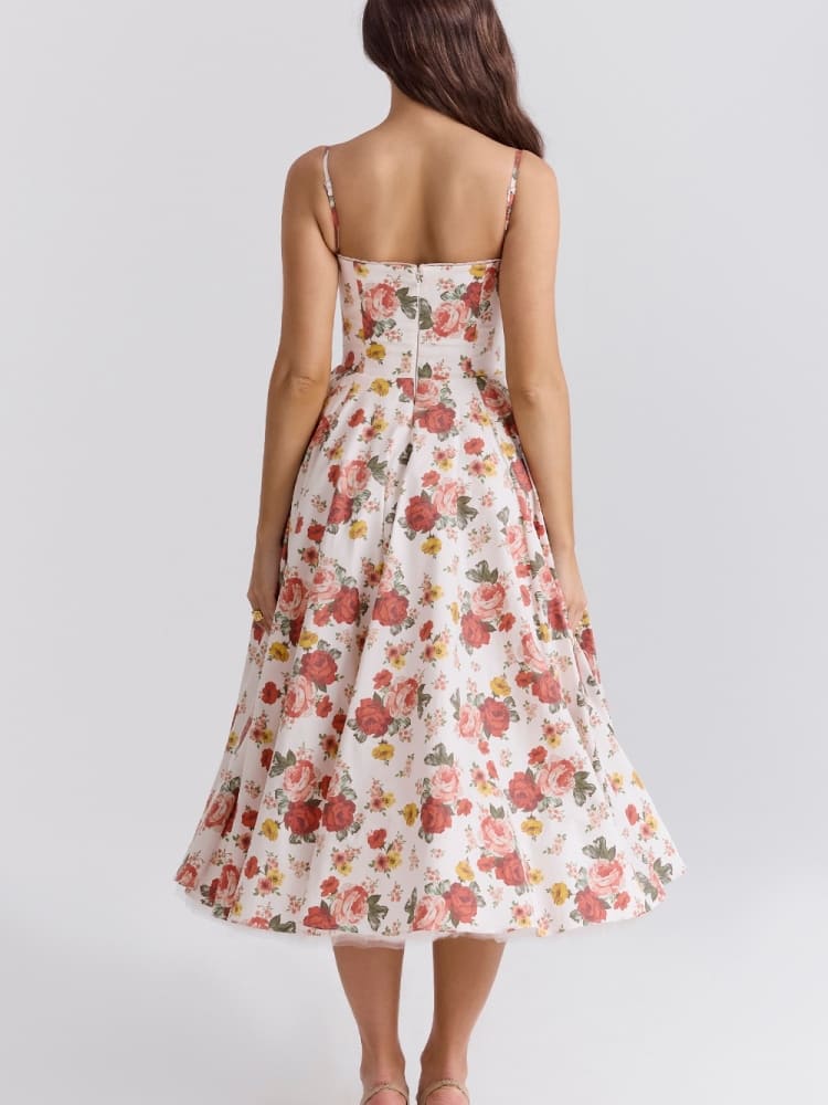 Arielle | Vestido Midi Azul con Corsé y Falda Evasé