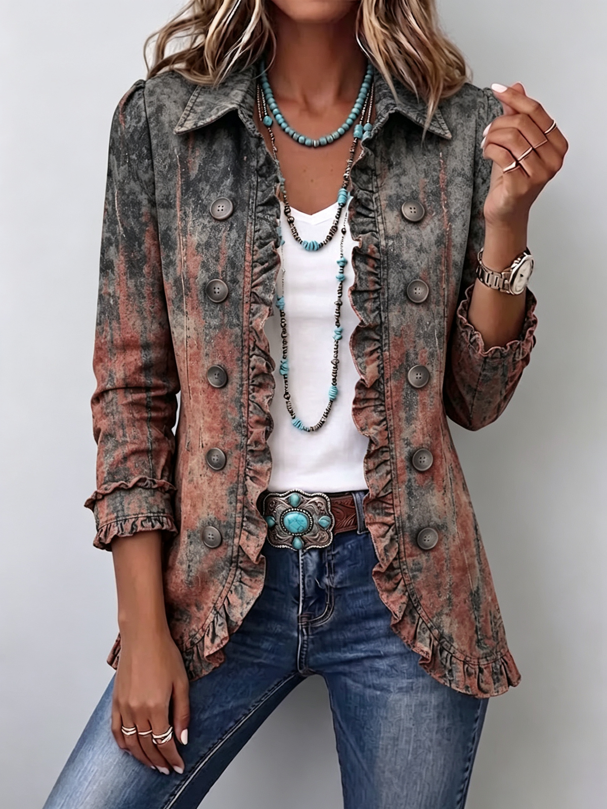 Benita | Chaqueta Texturizada Degradada con Volantes