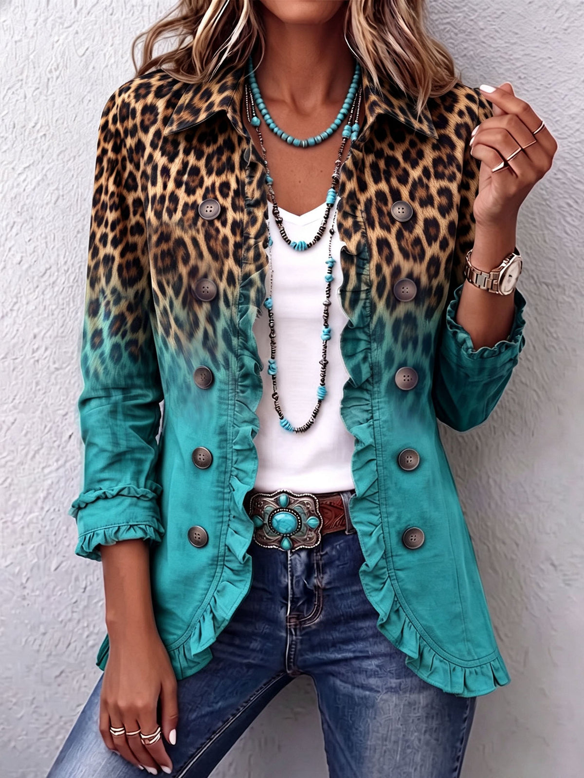 Mercedes | Chaqueta Leopardo Degradado con Volantes