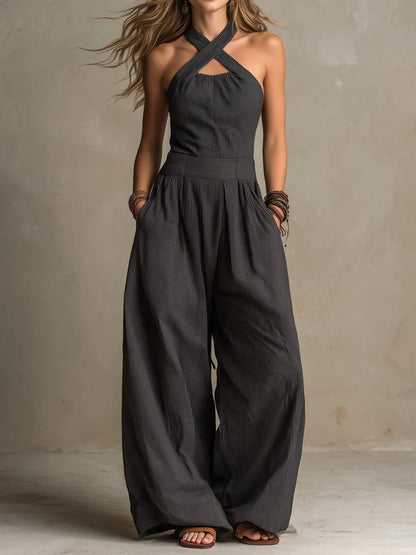 Valentina | Mono Halter Cruzado con Pantalón Ancho
