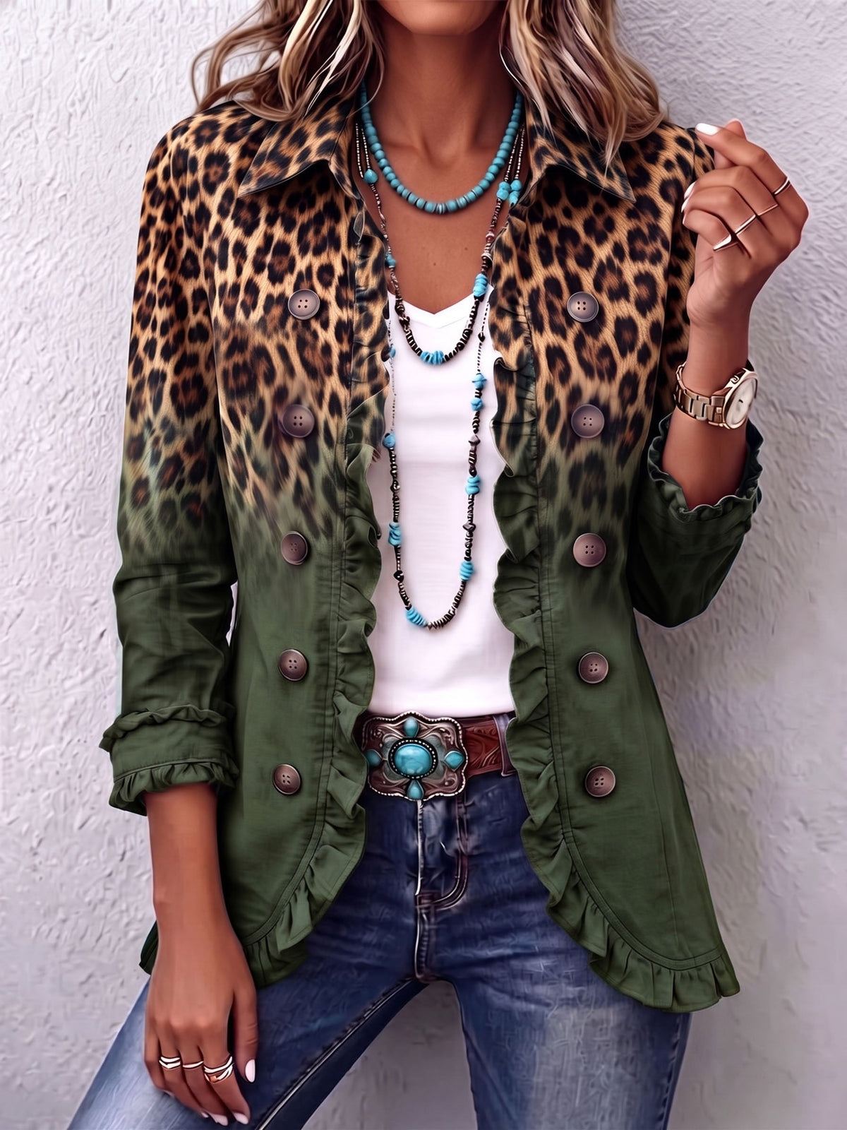 Mercedes | Chaqueta Leopardo Degradado con Volantes